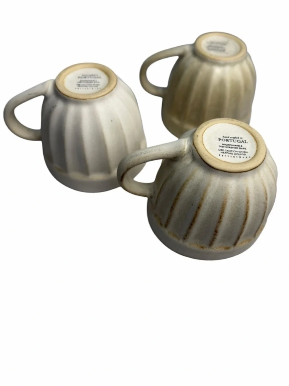 3 POTTERY BARN Mendocino Stoneware 9.5oz Fluted Design Microwave Safe